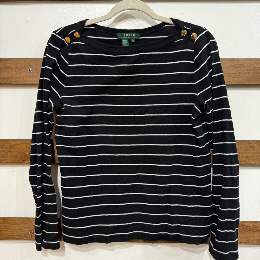 Ralph Lauren Black and White Striped Top